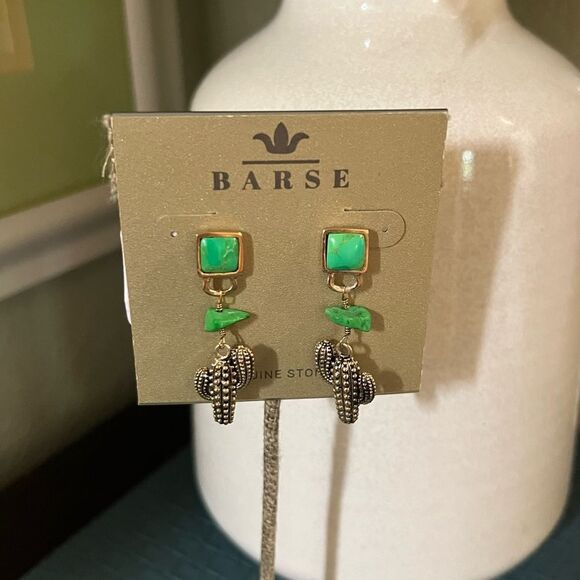 Studio Barse Green and Silver Cactus Earrings - Picture 1 of 7
